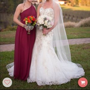 Dove and Dahlia one shoulder bridesmaids dress